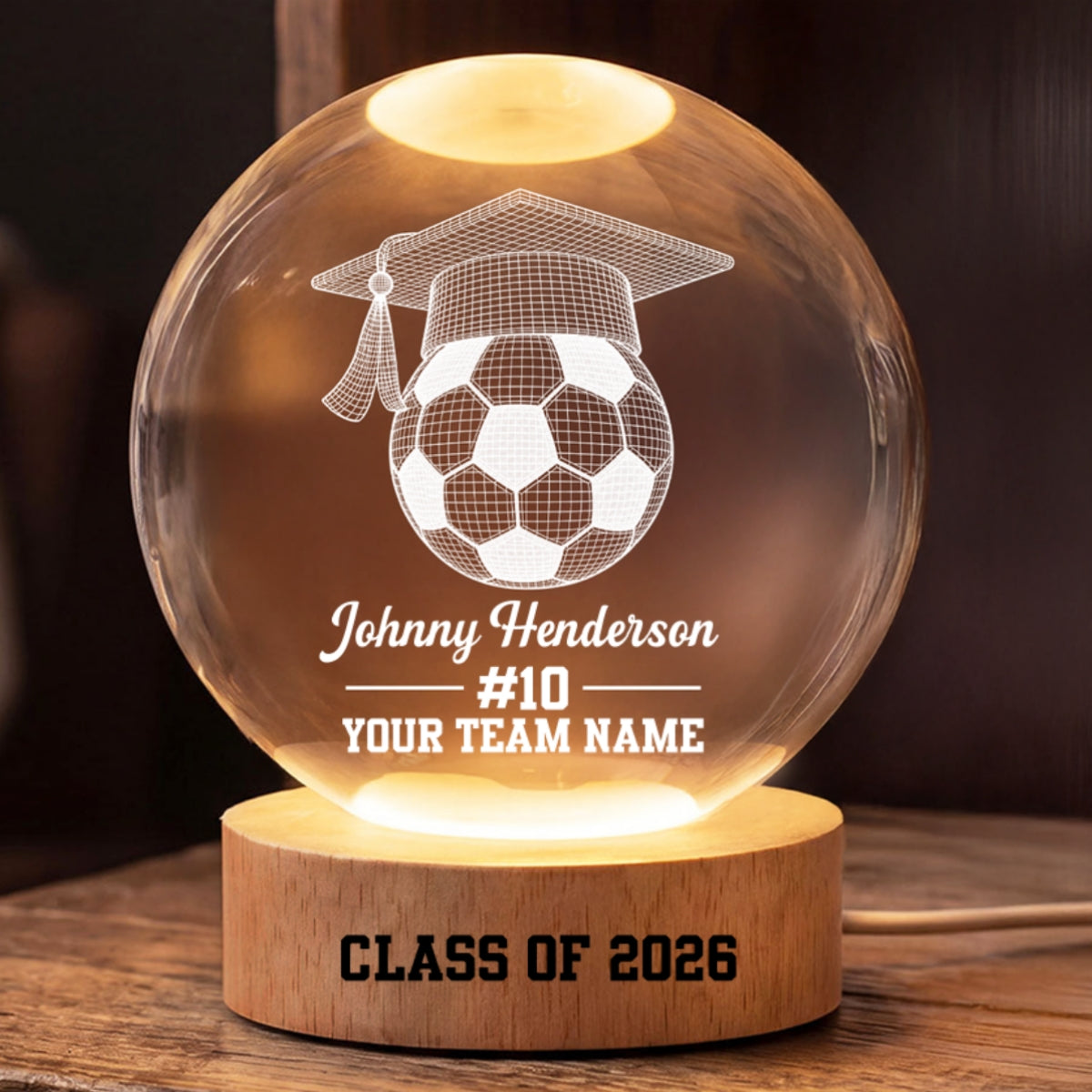 Trending Soccer Senior - Personalized Crystal Ball LED Night Light - Christmas Graduation Gift For Boy Girl Grandkids Senior