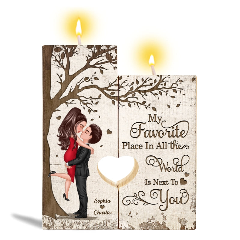 Favorite Place In The World Couple Kissing Personalized Candle Holder