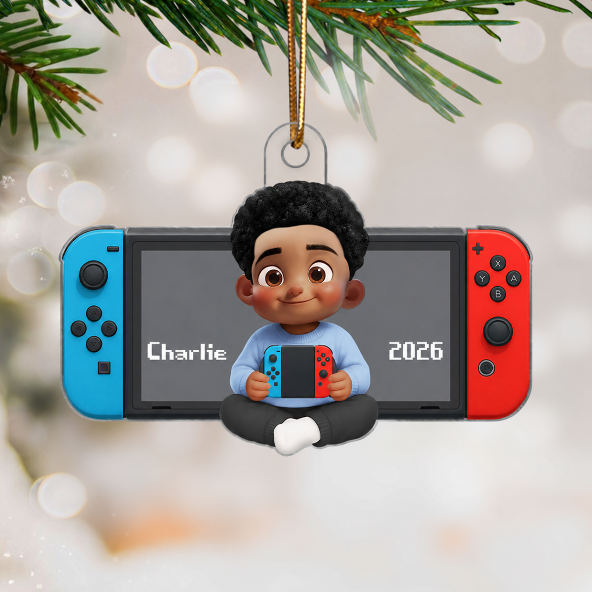 Personalized Gamer 3D Effect Ornament for Boys Girls, Christmas Gift for Kids