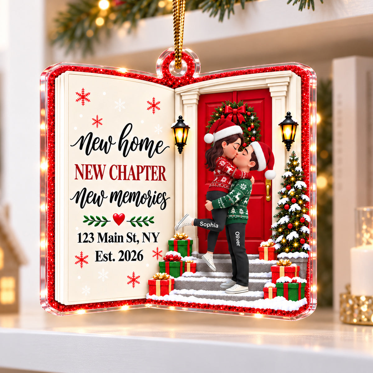 New Home New Chapter 2D Flat - Personalized Acrylic Ornament – First Christmas in Our New Home Keepsake, Housewarming Gift for Couple
