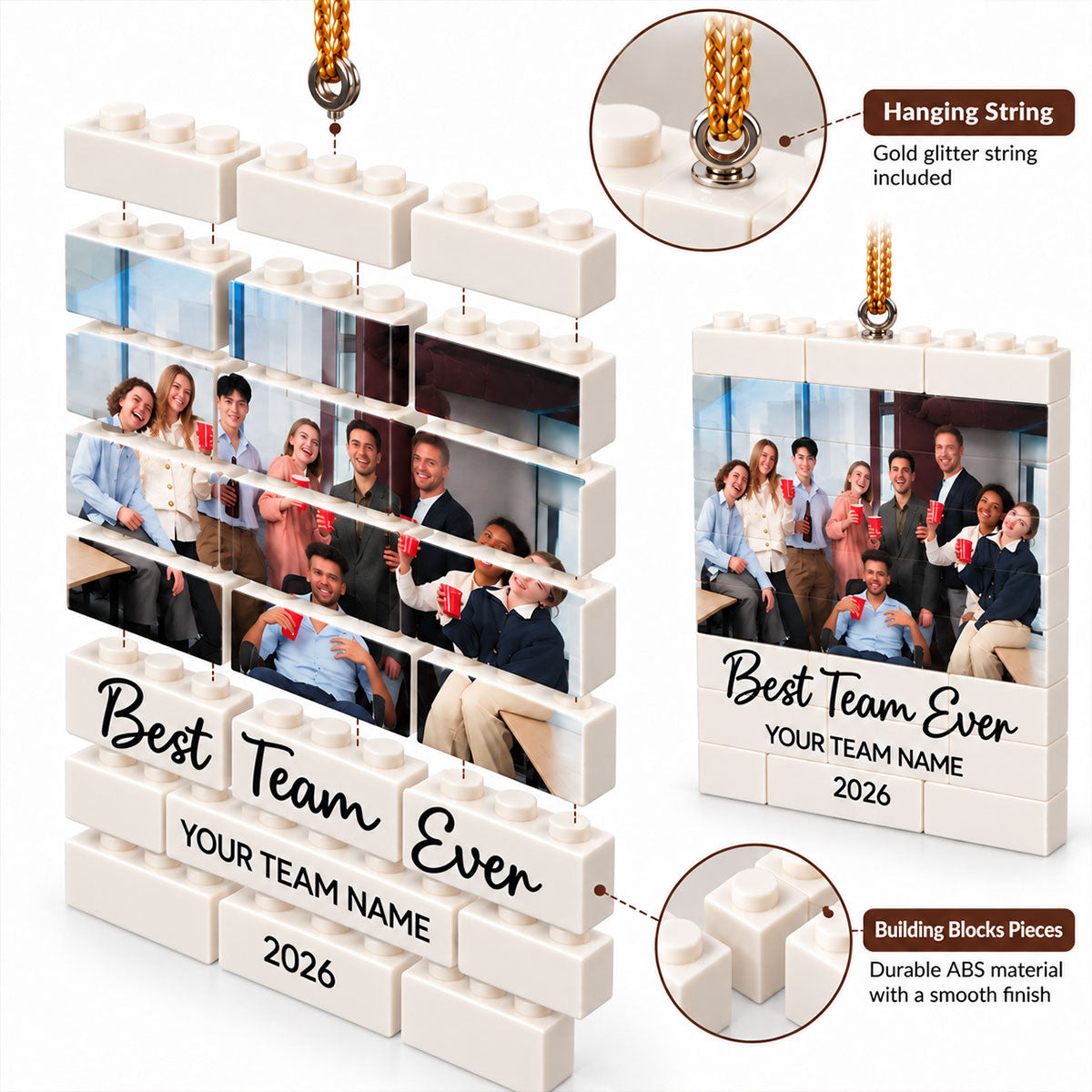 Best Team Ever Upload Photo - Personalized Building Blocks Ornament - Christmas Gift For Colleagues, Coworkers