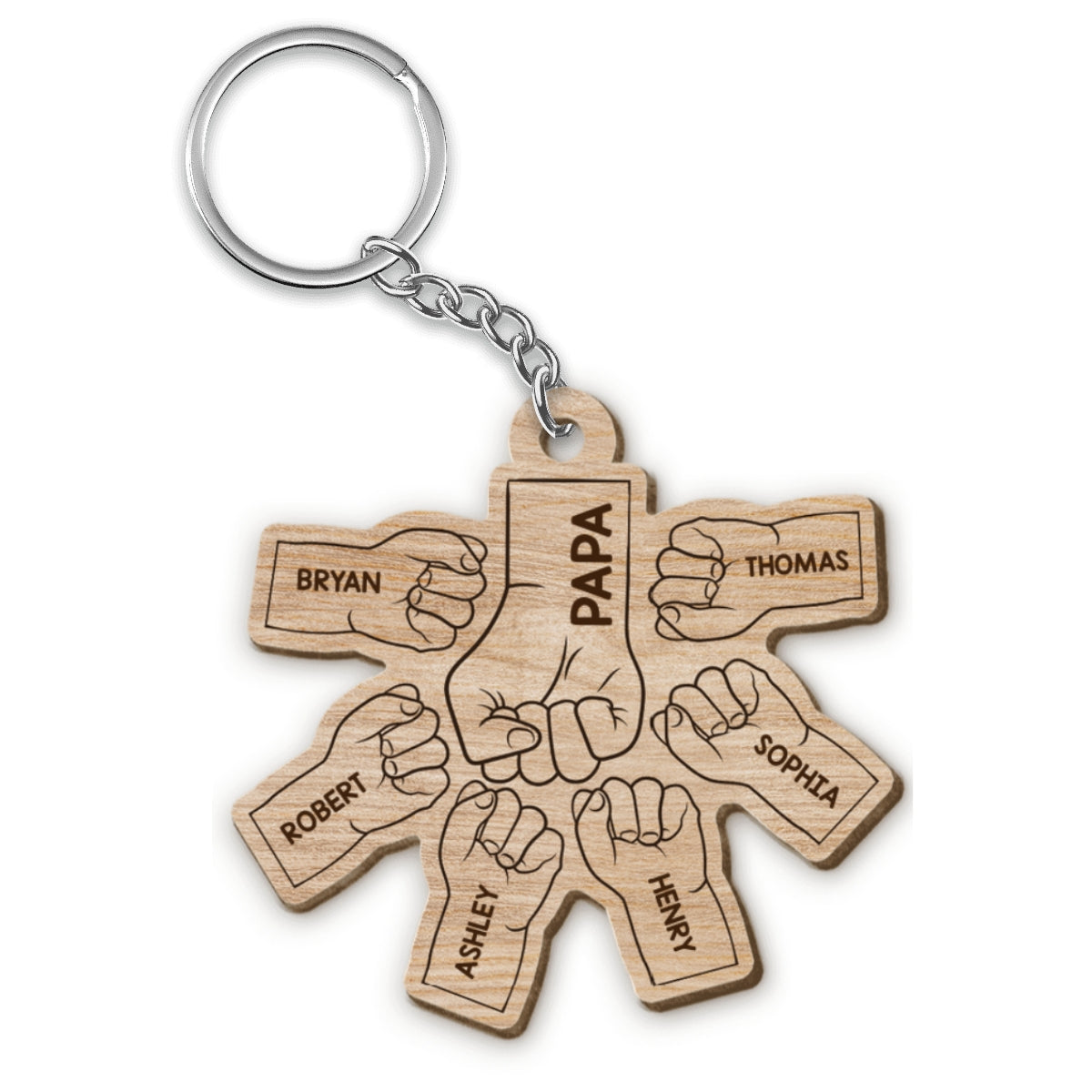 Dad Grandpa And Kids Fist Bump Hands Father‘s Day Gift Personalized Wooden Keychain