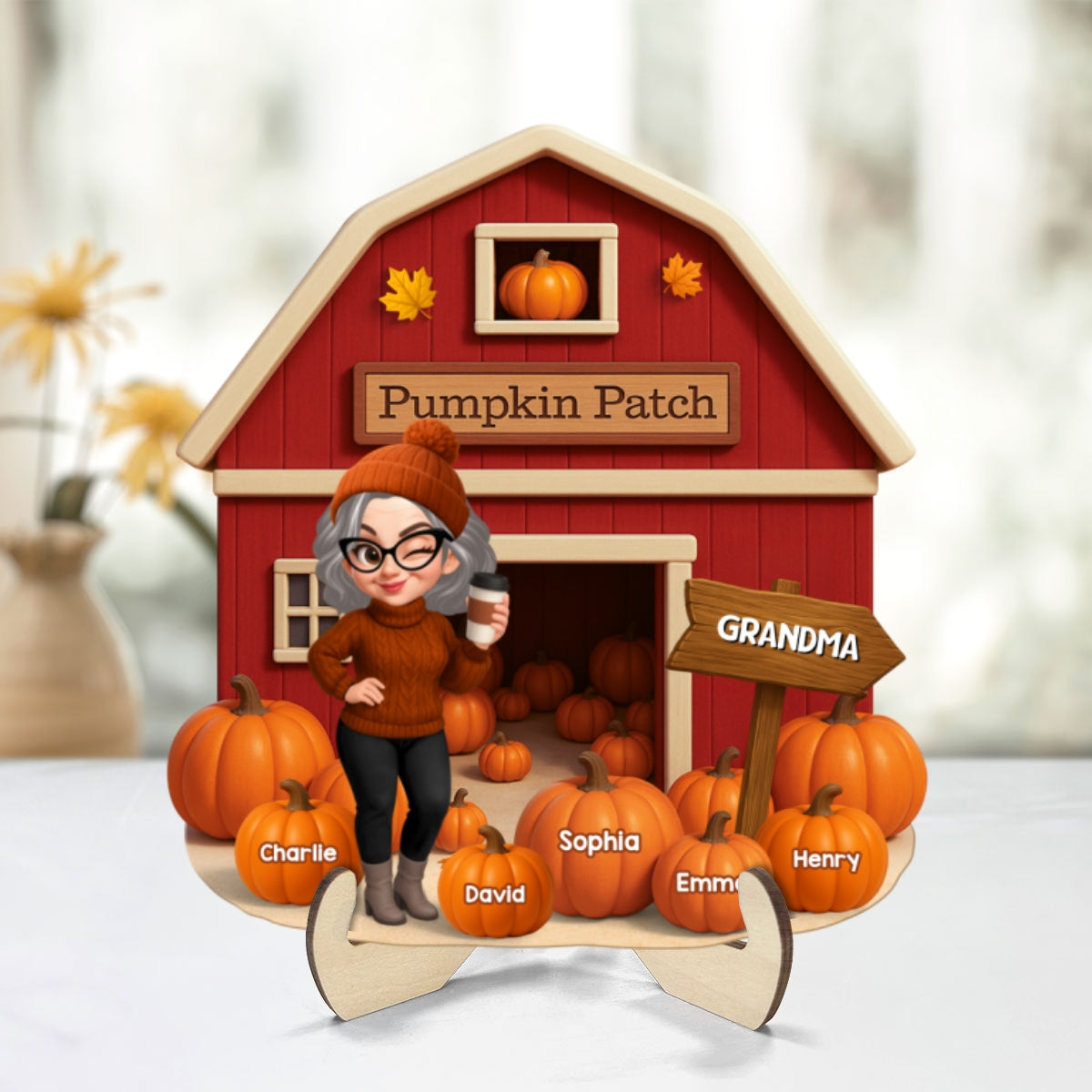 Grandma Mom Fall Season Pumpkin Patch Farm Barn Personalized 2-Layer Wooden Plaque