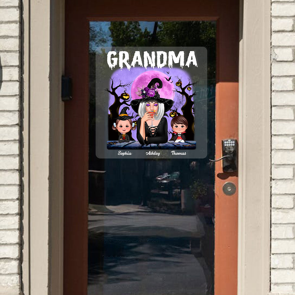 Purple Moon Tree Halloween Grandma Personalized Decal, Halloween Decor