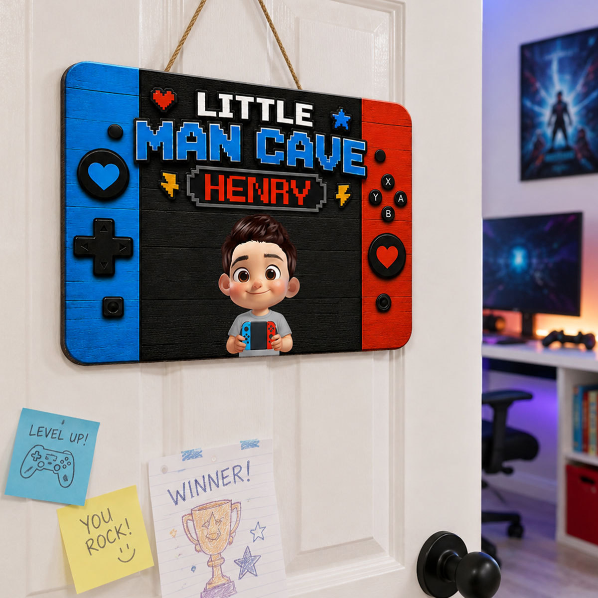 Little Man Cave Gamer - Personalized Wood Sign - Gift For Boys, Gamers, Door Hanger For Gamers, Gaming Room, Playroom Decor For Boys