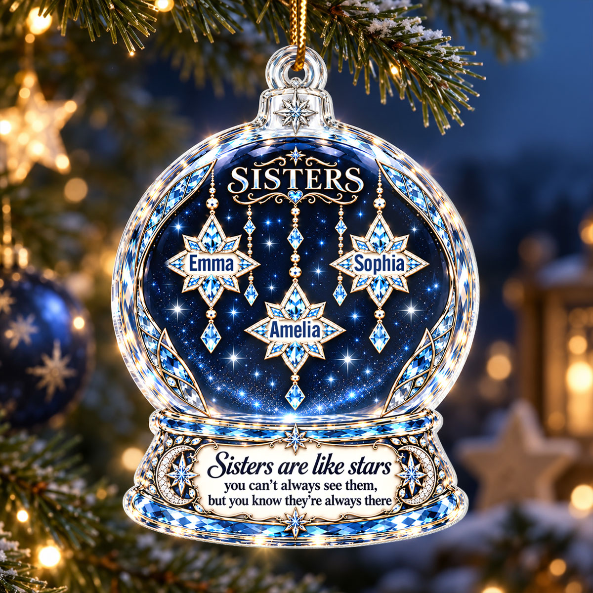 Sisters Are Like Stars - Personalized Acrylic Ornament - Heartfelt Christmas Gift for Sisters