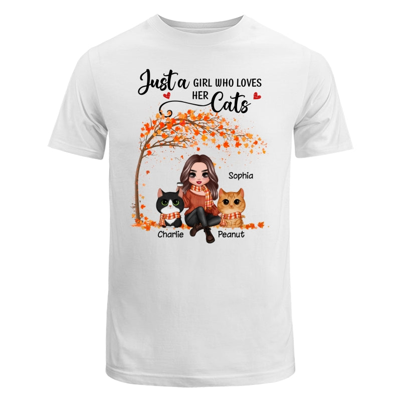 Fall Season Doll Woman Sitting With Watercolor Cute Cats Personalized Shirt