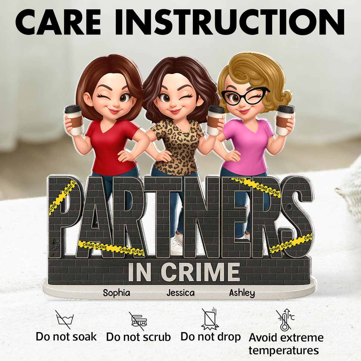 Partners In Crime Do Not Cross Besties Sisters - Personalized Acrylic Block Plaque
