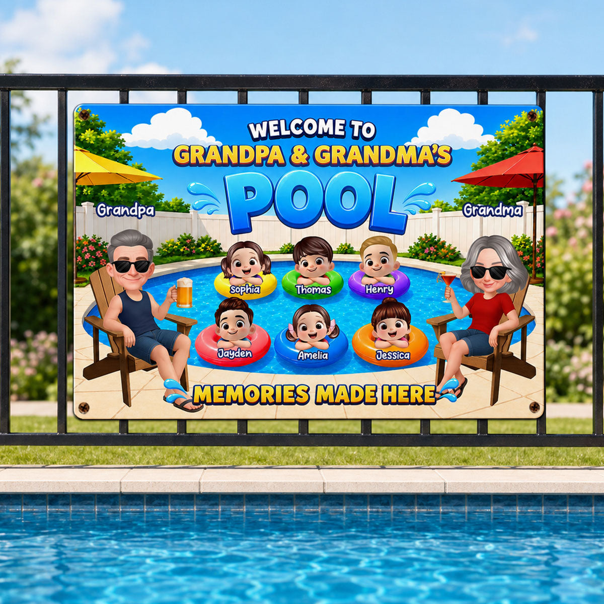 Welcome To Grandma Grandpa Pool Summer - Personalized Metal Sign - Gift For Grandparents, Summer Decoration