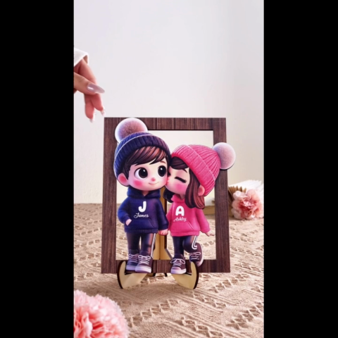 3D Effect Cute Cartoon Couple Walking Personalized 2-Layered Wooden Plaque,  Gift for Him, Gift for Her