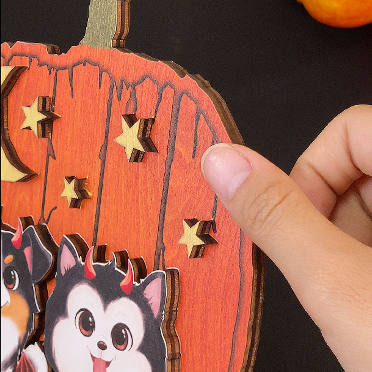 Halloween Dog Pumpkin Shaped Personalized 2-Layer Standing Wooden Plaque