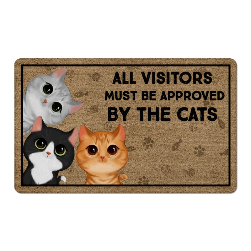 Peeking Watercolor Cute Cats Welcome Personalized Doormat