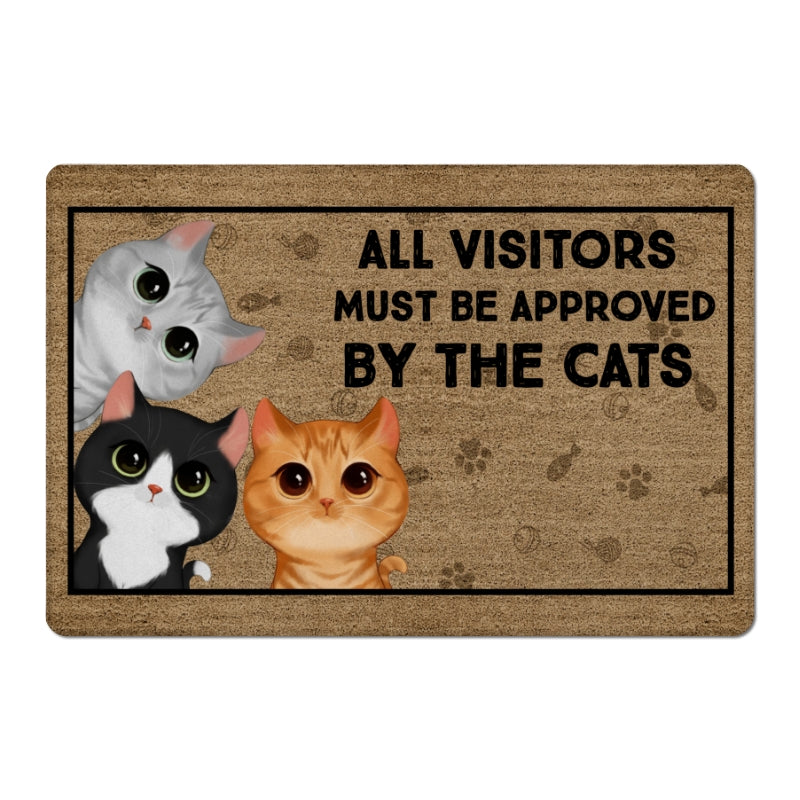 Peeking Watercolor Cute Cats Welcome Personalized Doormat
