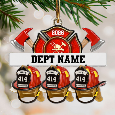 3D Effect Firefighter Station Helmets - Personalized Acrylic Ornament - Christmas Gift For Firefighter Station Department
