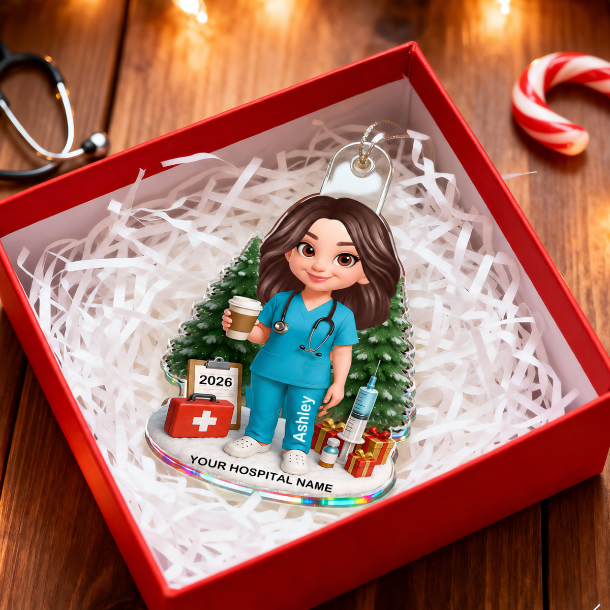 3D Effect Proud Nurse With Signature Symbols Christmas - Personalized Acrylic Ornament - Christmas Gift For Nurses