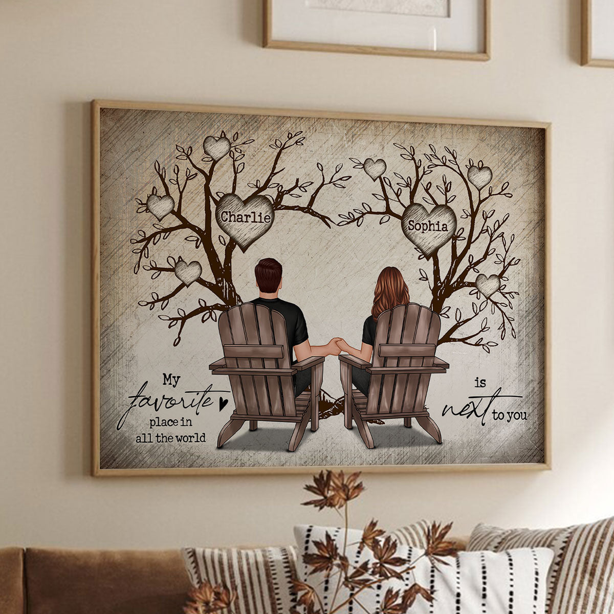 Couple Heart Tree Sitting Personalized Poster, Home Decoration, Anniversary Gift For Couple,  Gift For Him, For Her