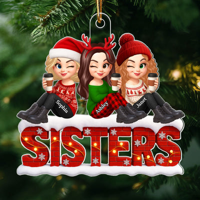 Snowy Brick Wall Besties Sisters Personalized Acrylic Ornament