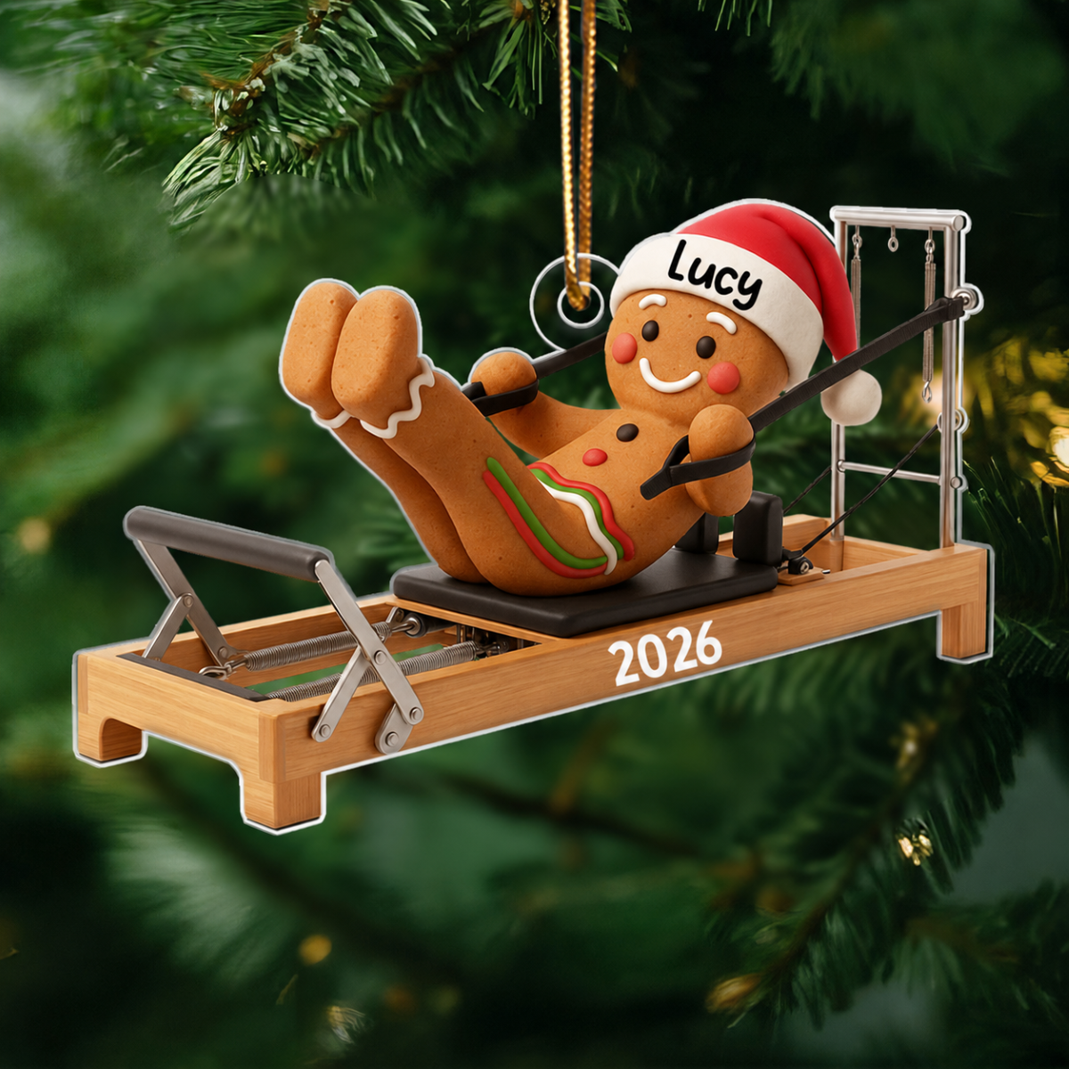 Gingerbread Pilates - Personalized Acrylic Ornament - Christmas Gift for Pilates Lover
