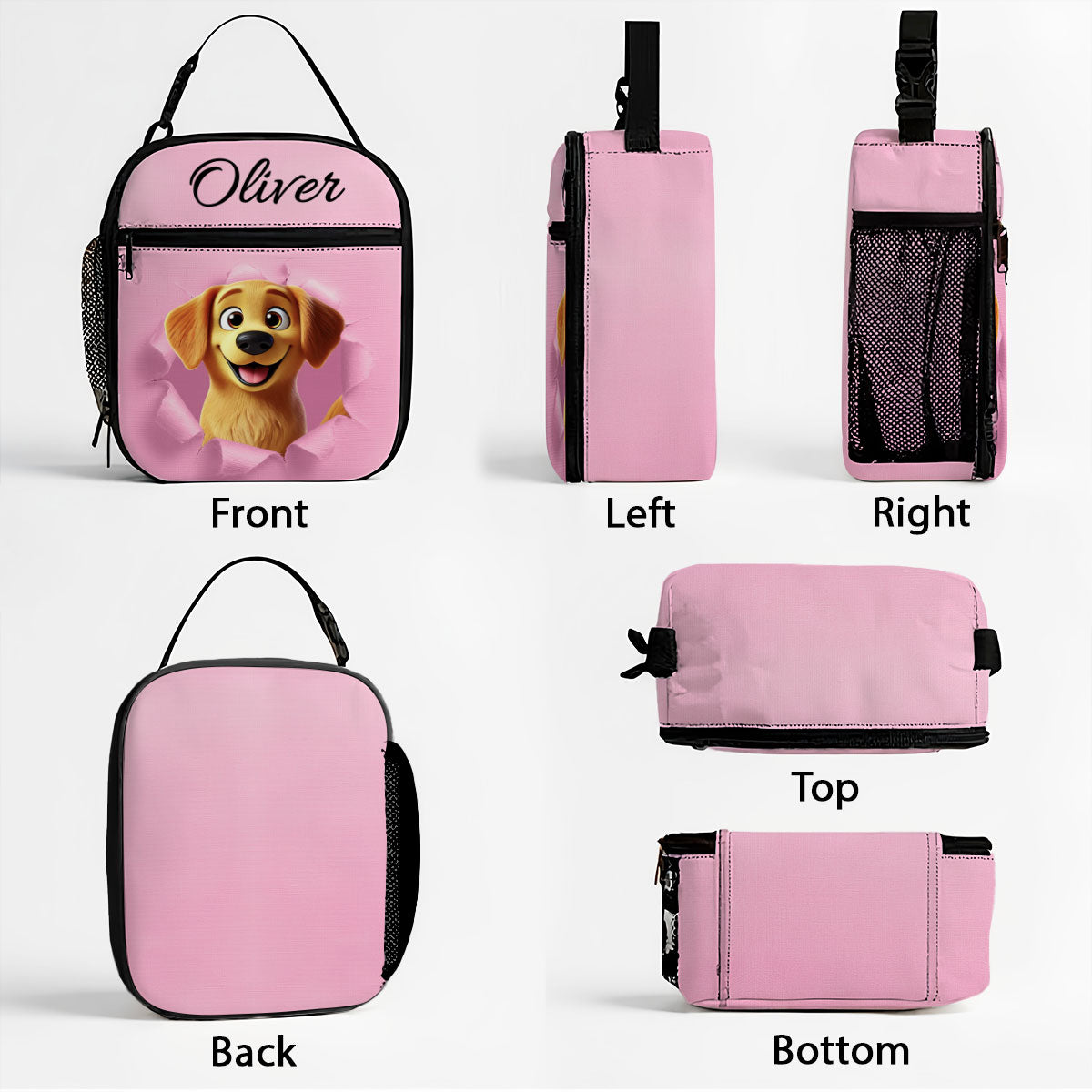 Cute Cartoon Dog Custom Name Personalized Insulated Kid Lunch Bag, Back to School Lunch Bag for Kids