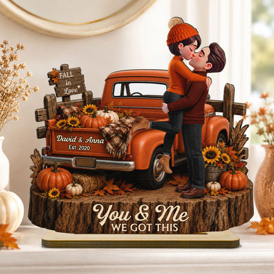 Fall Season Vibe Couple Farmhouse Pickup Truck - Personalized 2-Layered Wooden Plaque - Fall Gift For Couple