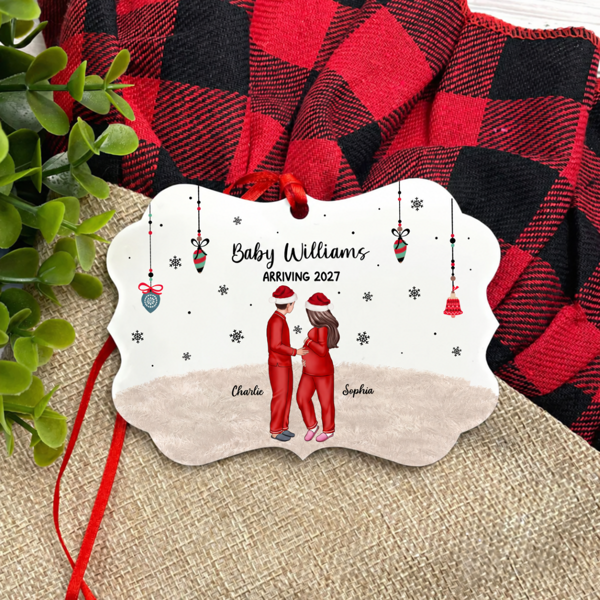 Personalized Pregnancy Ornament, Expecting Family Christmas Personalized Aluminum Ornament, New Mom Christmas Gift