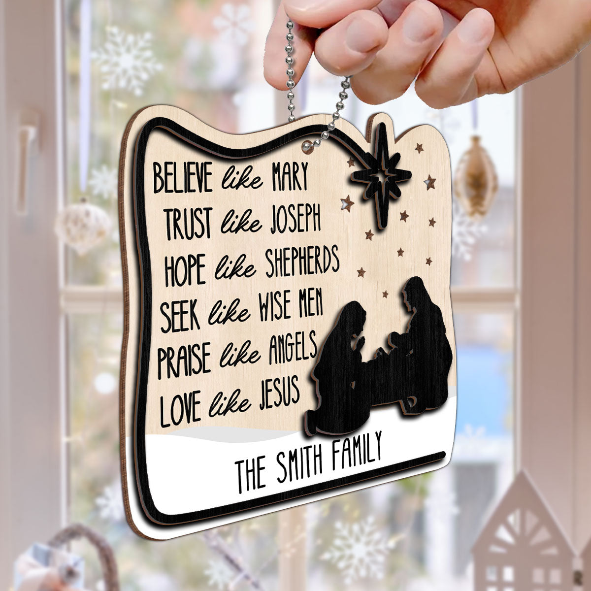 Believe Like Mary Christian Family Personalized 2-Layer Wooden Ornament