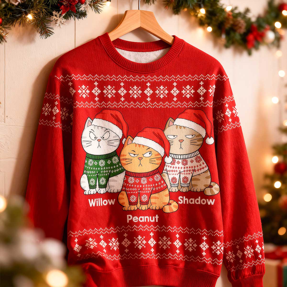 Christmas Funny Cats - Personalized Ugly Sweater - Gift For Cat Lovers, Cat Mom