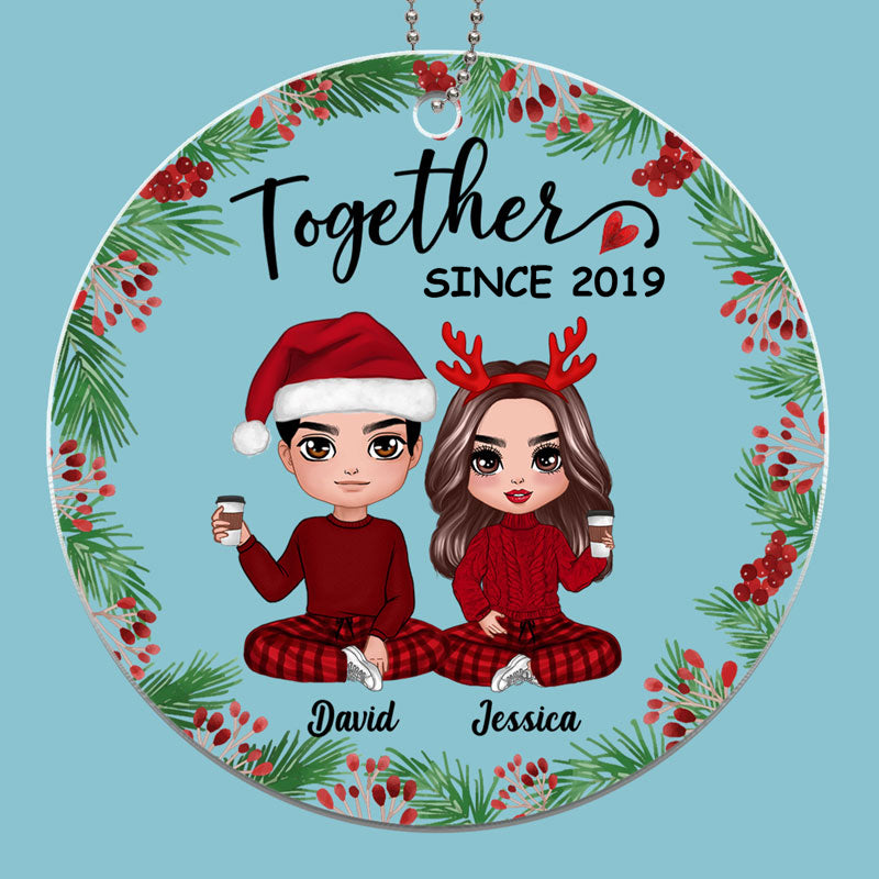 Holly Branch Doll Couple Personalized Acrylic Ornament