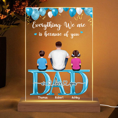 Balloons Back View Dad Sitting With Kids Dogs Cats Sitting On Words Personalized Rectangle Acrylic Plaque LED Night Light