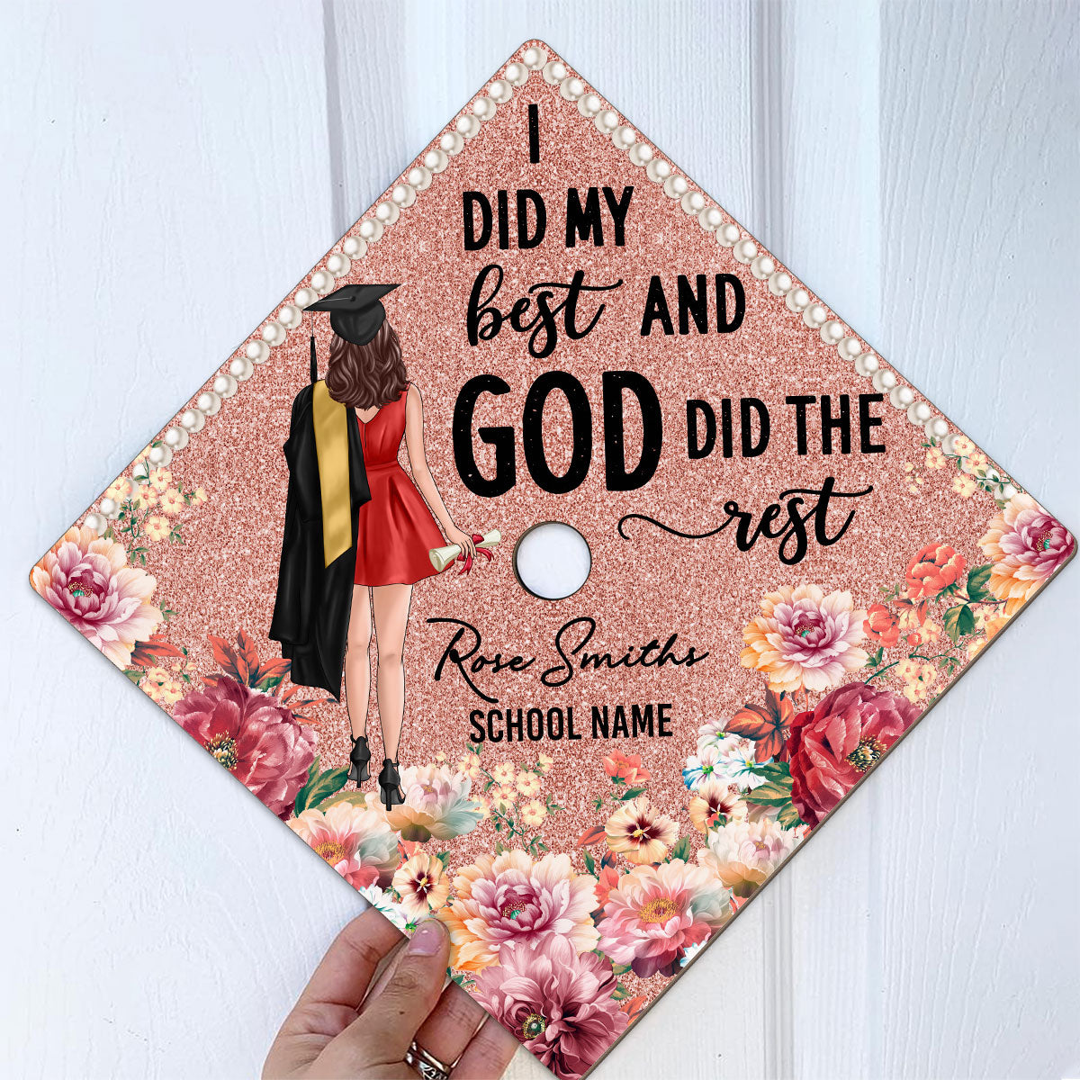 I Did My Best God Did The Rest Personalized Printed Graduation Cap Topper, Graduation Gift