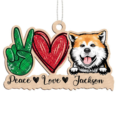 Peace Love Dog Christmas Personalized Wooden Ornament