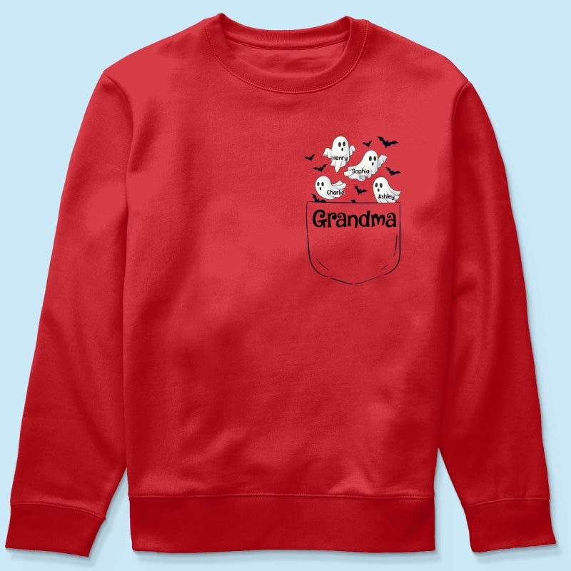 Grandma Cute Ghost and Bat Halloween In Pocket Effect Personalized Shirt