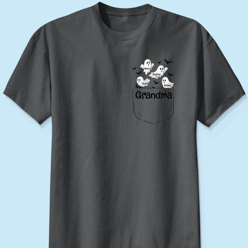Grandma Cute Ghost and Bat Halloween In Pocket Effect Personalized Shirt