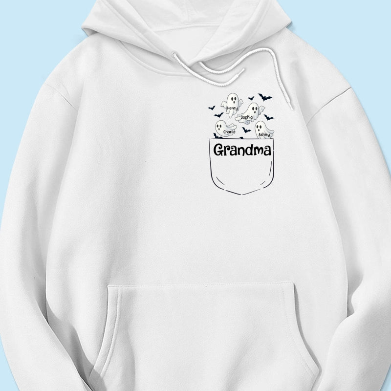 Grandma Cute Ghost and Bat Halloween In Pocket Effect Personalized Shirt