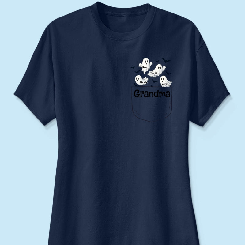 Grandma Cute Ghost and Bat Halloween In Pocket Effect Personalized Shirt