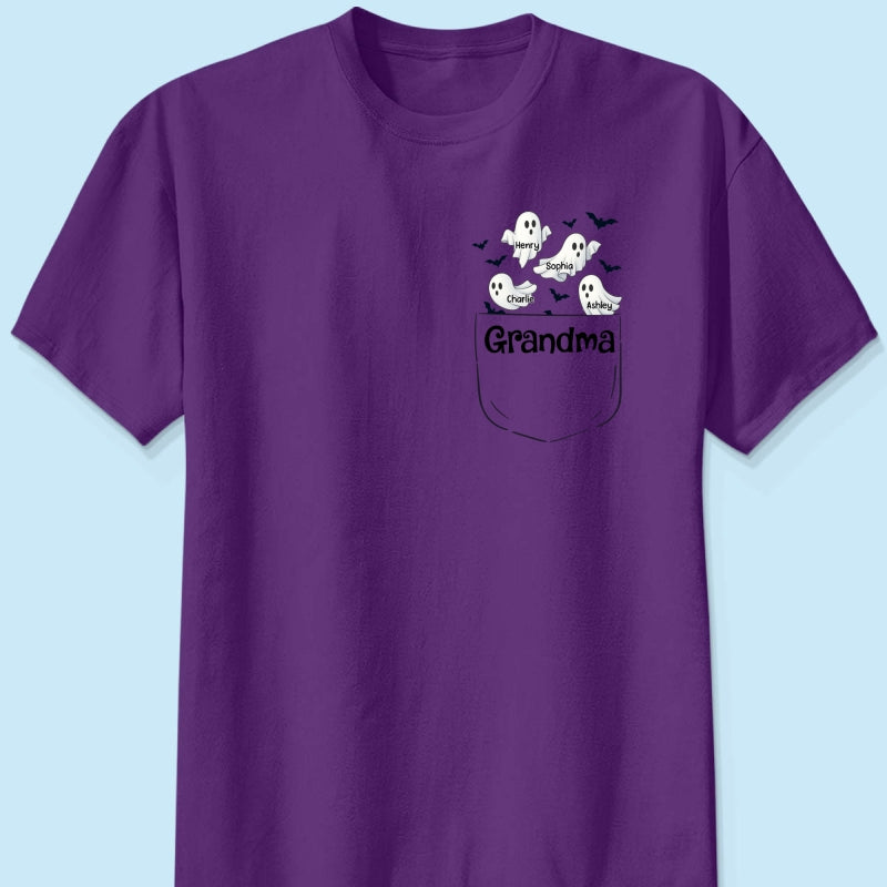 Grandma Cute Ghost and Bat Halloween In Pocket Effect Personalized Shirt