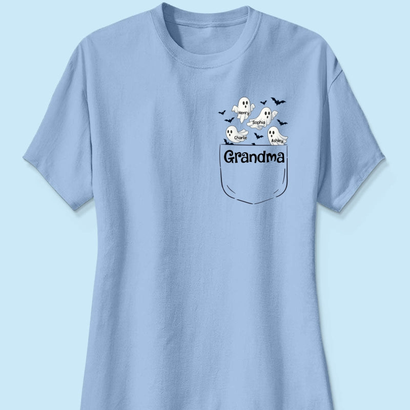 Grandma Cute Ghost and Bat Halloween In Pocket Effect Personalized Shirt
