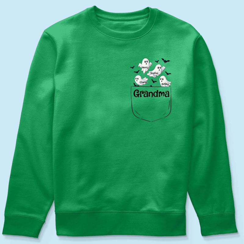 Grandma Cute Ghost and Bat Halloween In Pocket Effect Personalized Shirt