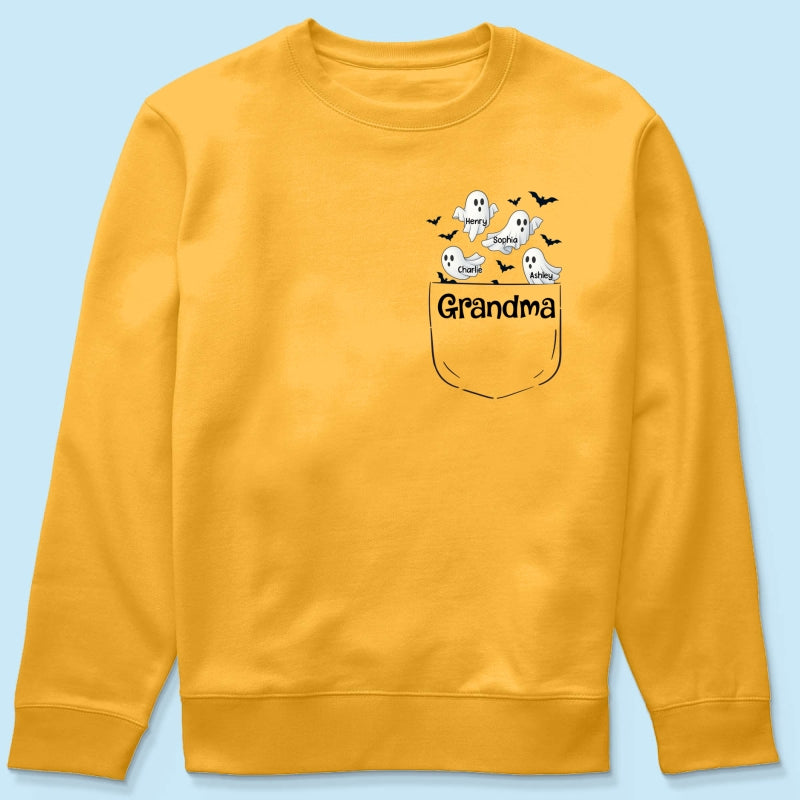Grandma Cute Ghost and Bat Halloween In Pocket Effect Personalized Shirt