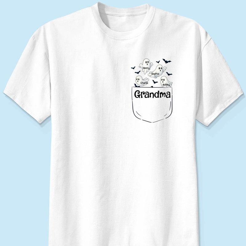 Grandma Cute Ghost and Bat Halloween In Pocket Effect Personalized Shirt