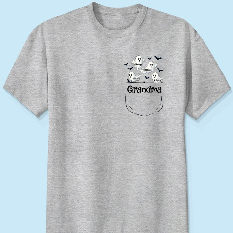 Grandma Cute Ghost and Bat Halloween In Pocket Effect Personalized Shirt