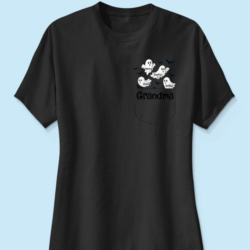 Grandma Cute Ghost and Bat Halloween In Pocket Effect Personalized Shirt