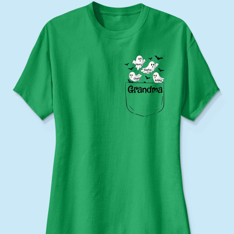 Grandma Cute Ghost and Bat Halloween In Pocket Effect Personalized Shirt