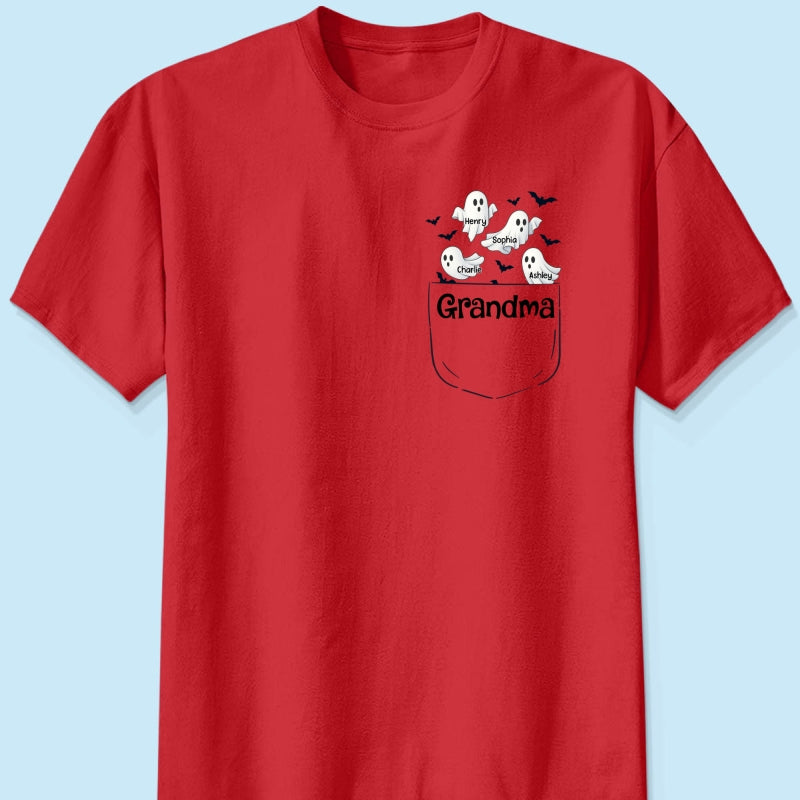 Grandma Cute Ghost and Bat Halloween In Pocket Effect Personalized Shirt