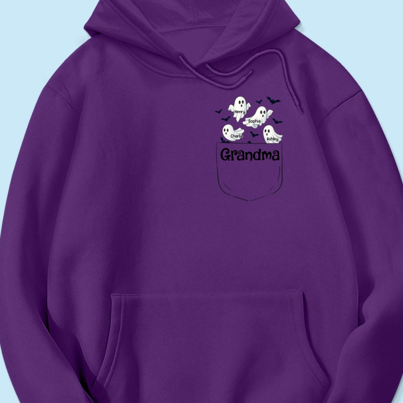 Grandma Cute Ghost and Bat Halloween In Pocket Effect Personalized Shirt