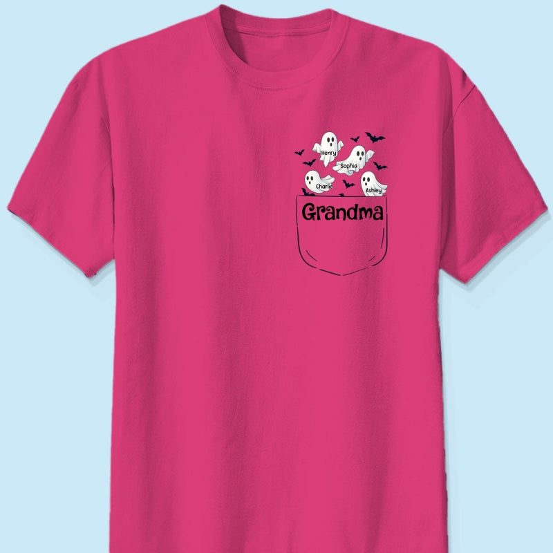 Grandma Cute Ghost and Bat Halloween In Pocket Effect Personalized Shirt
