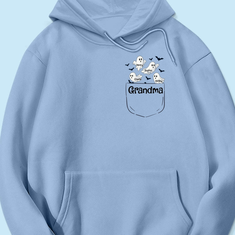 Grandma Cute Ghost and Bat Halloween In Pocket Effect Personalized Shirt