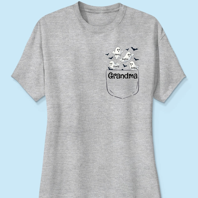 Grandma Cute Ghost and Bat Halloween In Pocket Effect Personalized Shirt