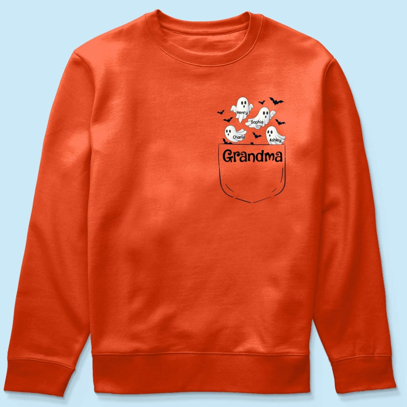 Grandma Cute Ghost and Bat Halloween In Pocket Effect Personalized Shirt