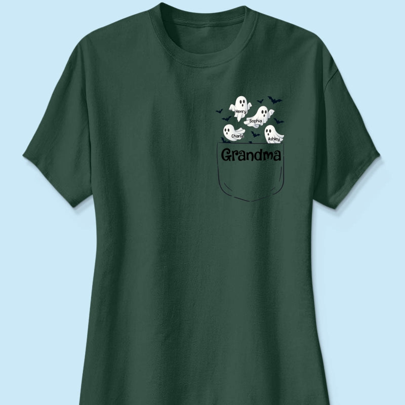 Grandma Cute Ghost and Bat Halloween In Pocket Effect Personalized Shirt
